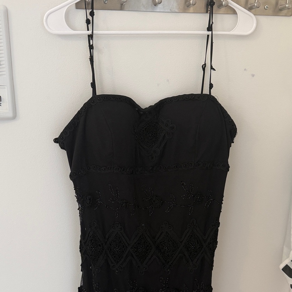 Kroshetta by Papillon Black Lace Beaded Handkerchief Hem Dress NWT